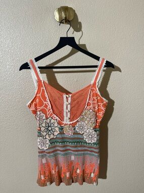 Miss Me Orange and Cream Crochet Detail Top